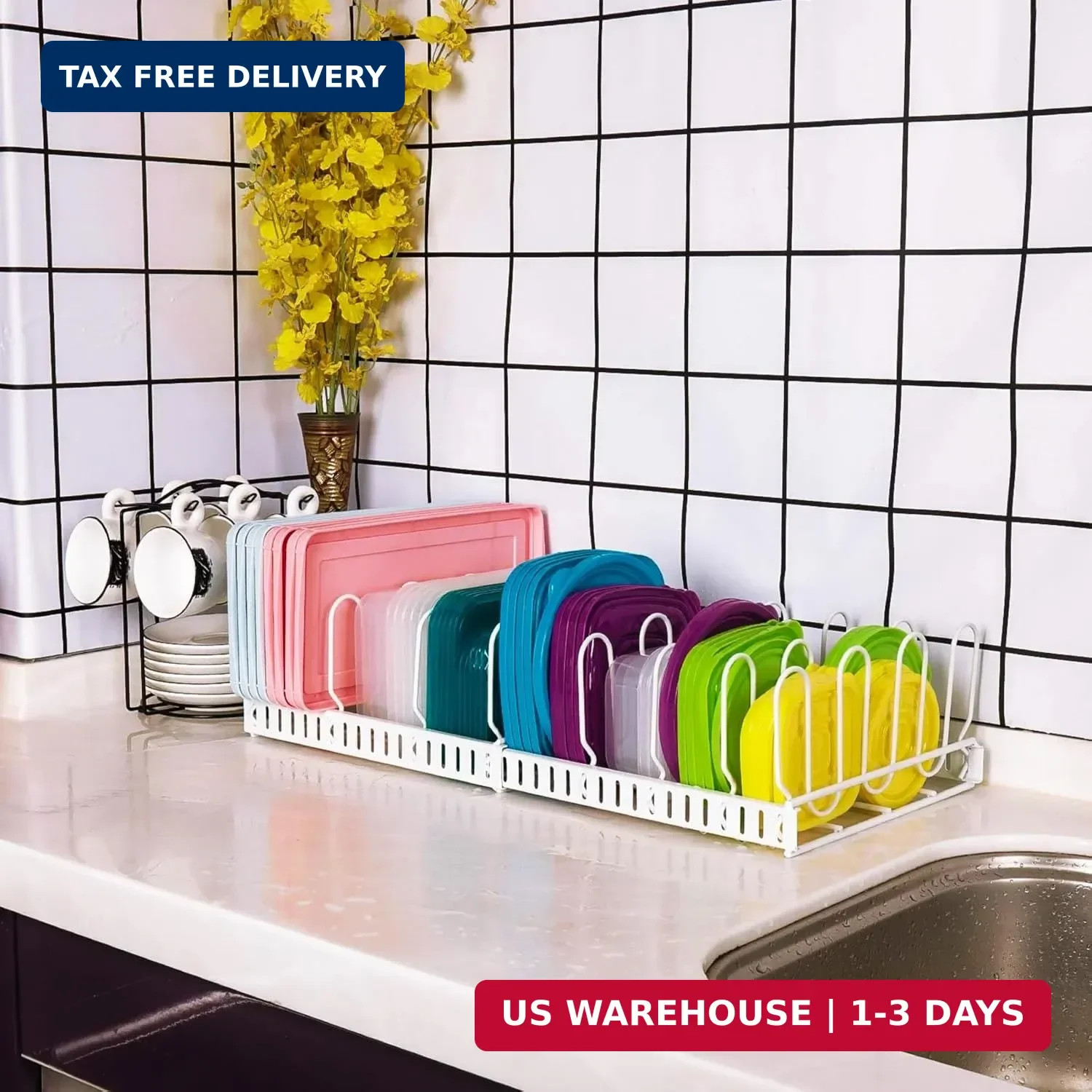X-cosrack Expandable Food Container Lid Organizer,Large Capacity Adjustable 10 D