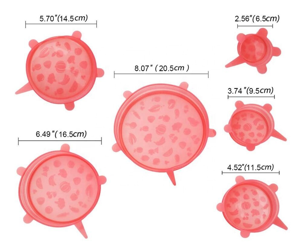 6pcs Reusable & Adjustable Universal Silicone Food Covers, Stretch Bowl Wrap Lid