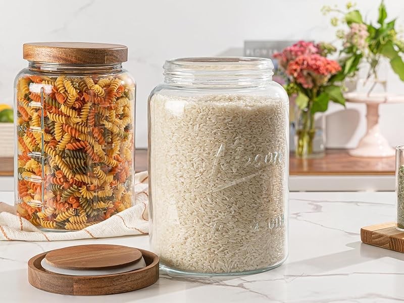 1 Gallon Glass Mason Jar with Airtight Wooden Lid, Wide Mouth Large Food Storage
