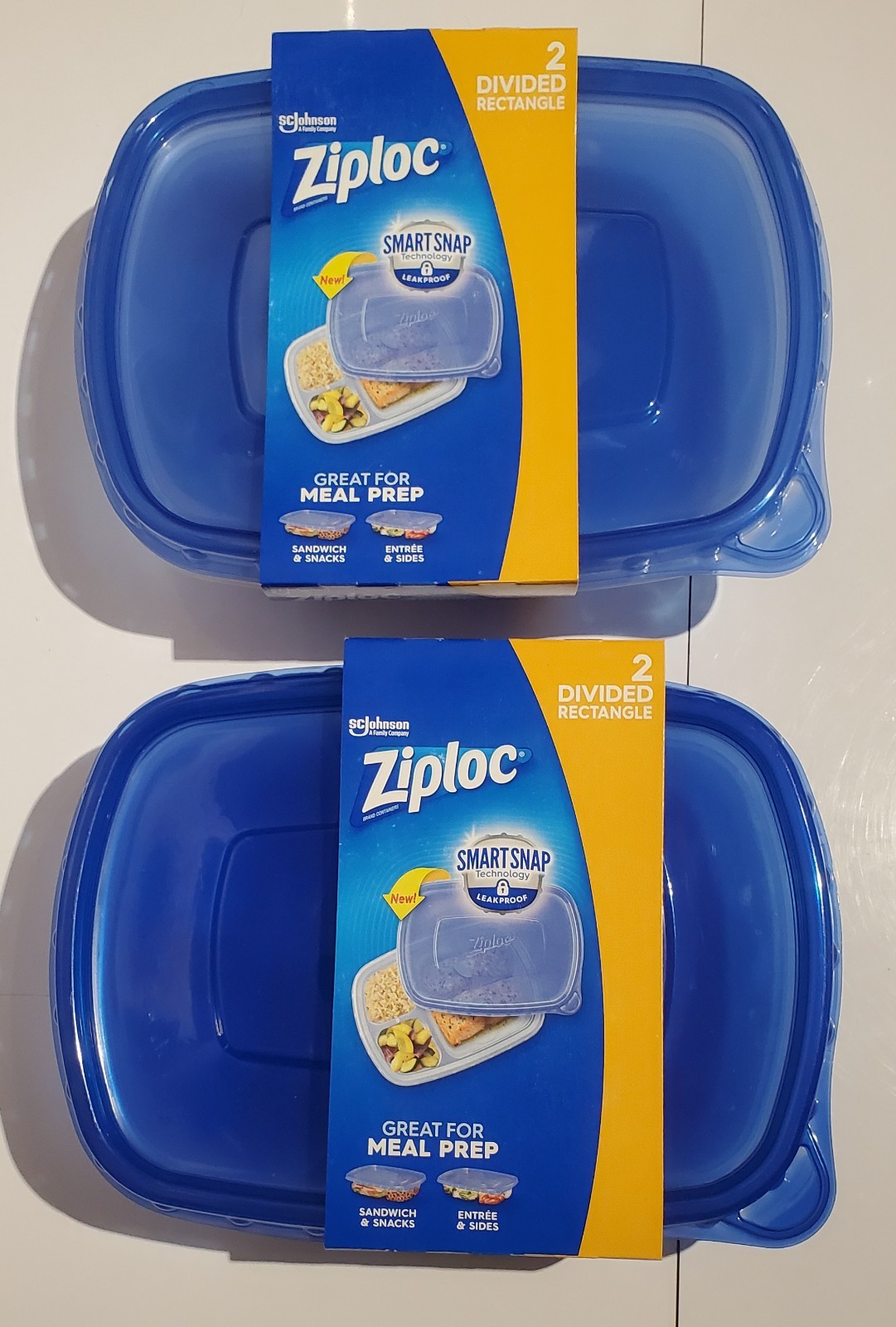 NEW 2 pks/2 ea Ziploc Divided Rectangle Food Storage Containers + Lids 5fl oz.