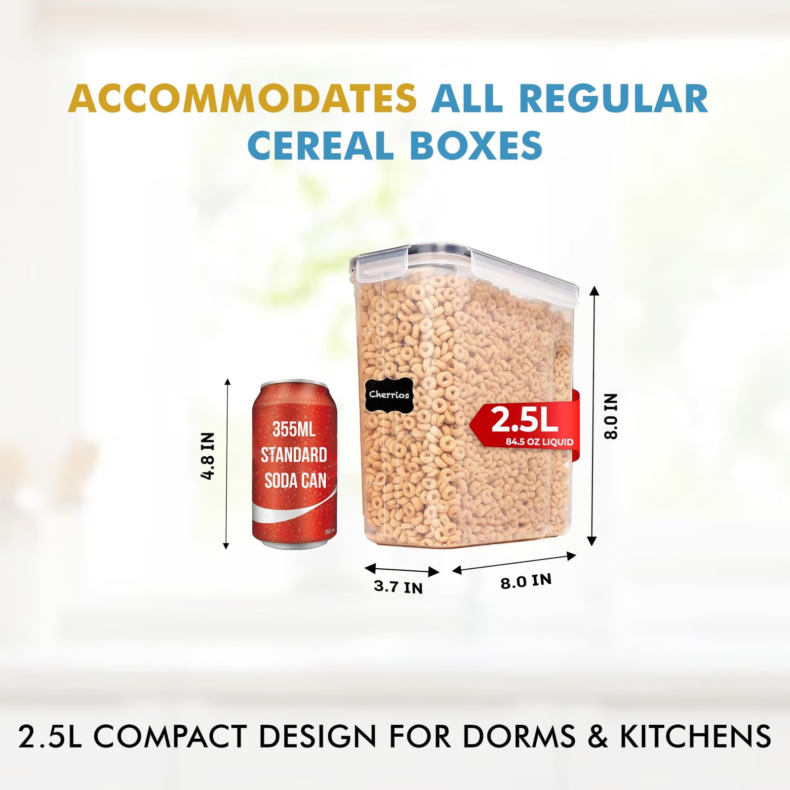 2 Pack (15.4 Oz Cereal Capacity) Small Airtight Cereal Containers Storage w/Lids