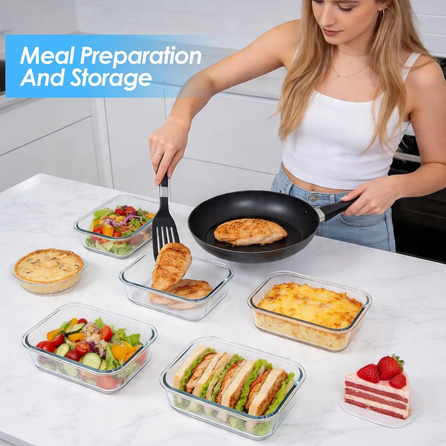 5-Pack 36oz Glass Food Storage Containers with Lids Airtight, Glass Meal Prep…