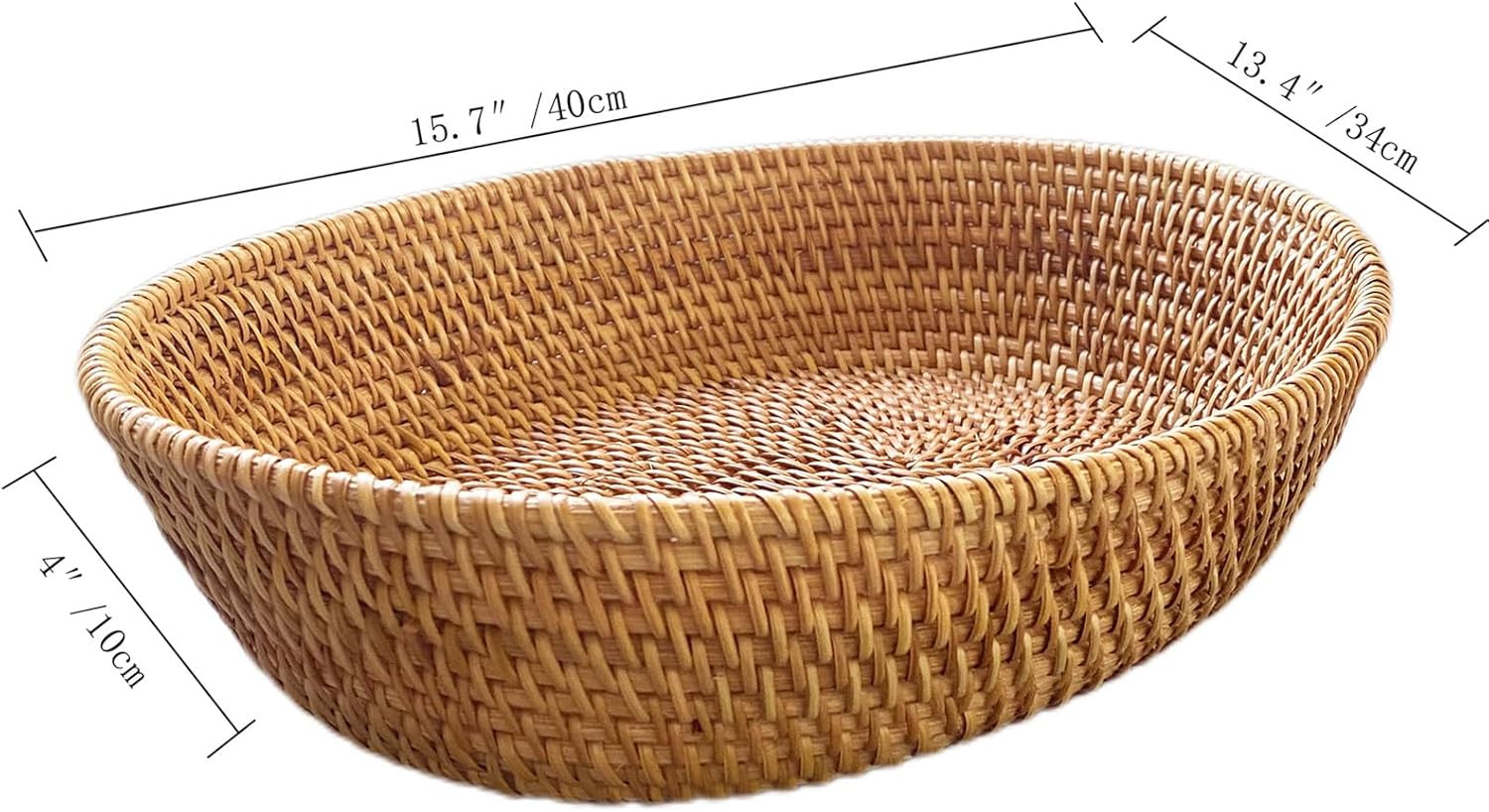 16″ Oval Rattan Fruit Serving Tray – Natural Brown Wicker Decor Bowl