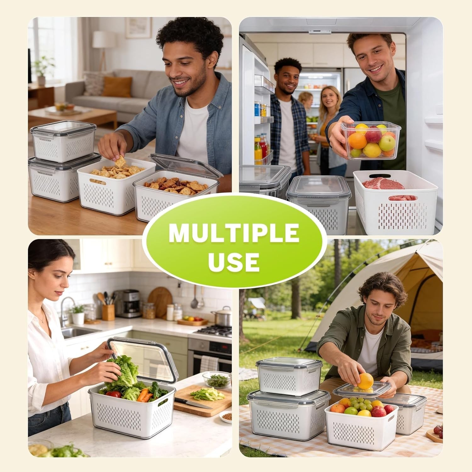 5 Pack Fruit Storage Containers For Fridge, Plastic Fruit Containers For Fridge
