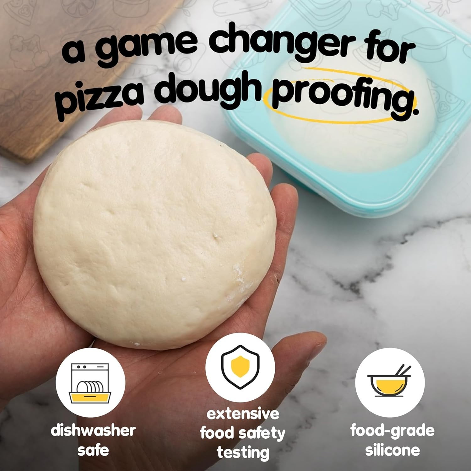2-Pack 500ml Food Grade Silicone Containers with Airtight Lid for Pizza Dough