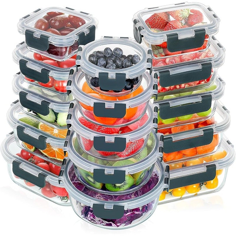30 Piece Glass Meal Prep Containers Set Airtight Storage BPA Free Safe Portable