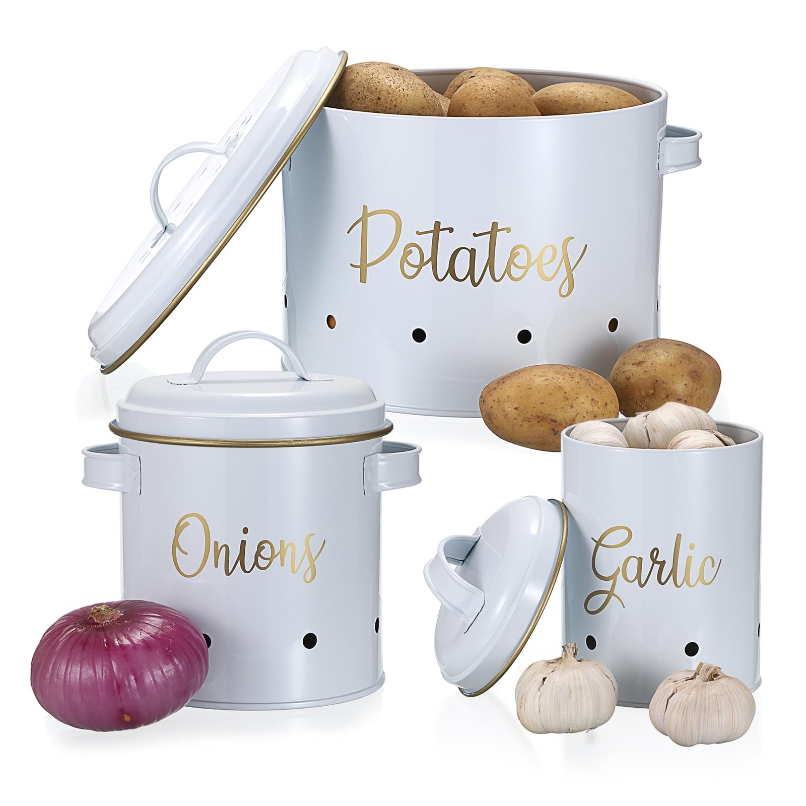 OwnMy Set of 3 Potato Onion Garlic Storage Bins Vegetable Containers Food Con…