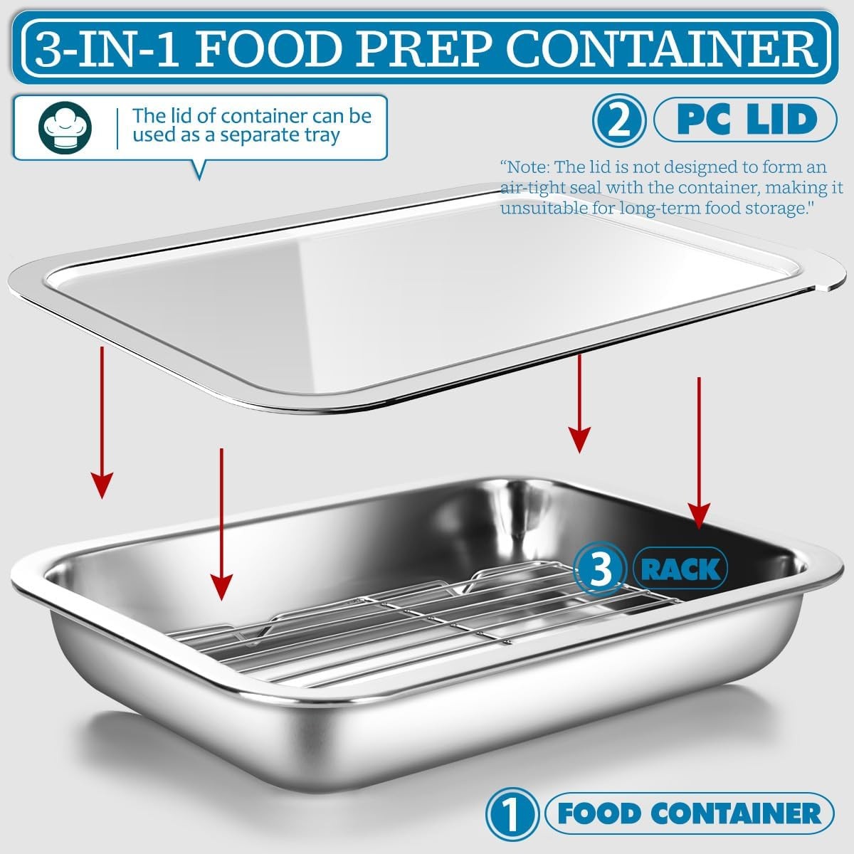 Stainless Steel Food Prep Container Set with Rack & Transparent Lid, Catering…