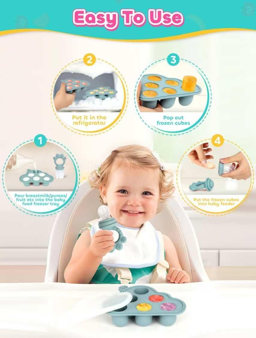 4in1 Baby Breastmilk Popsicle Molds & Fruit Feeder, Silicone Teething Pacifie…