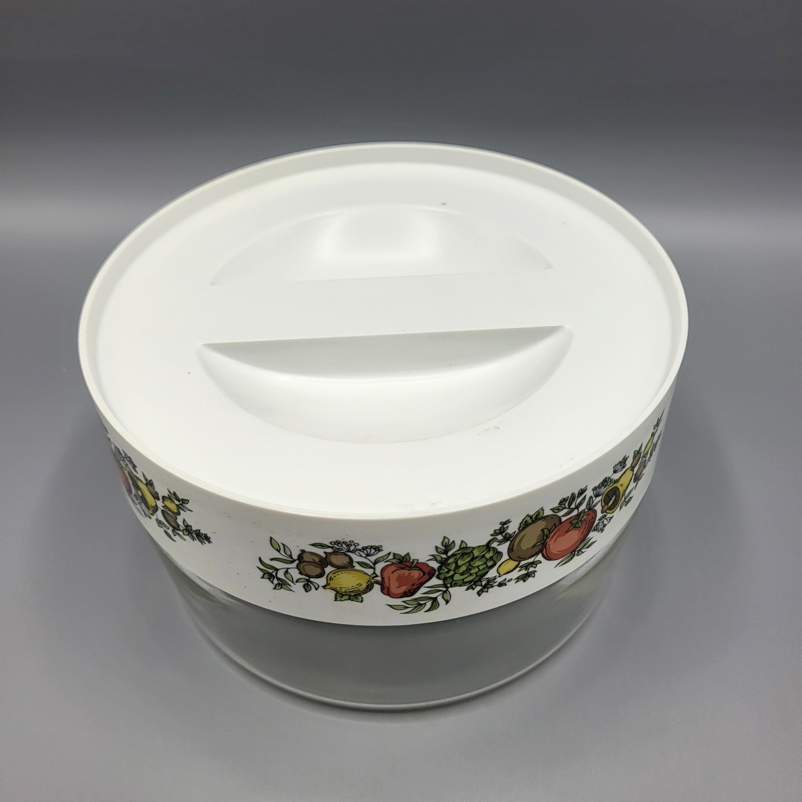 Vtg Pyrex Spice O Life Glass Storage Bowl Container with Lid Round Clear White