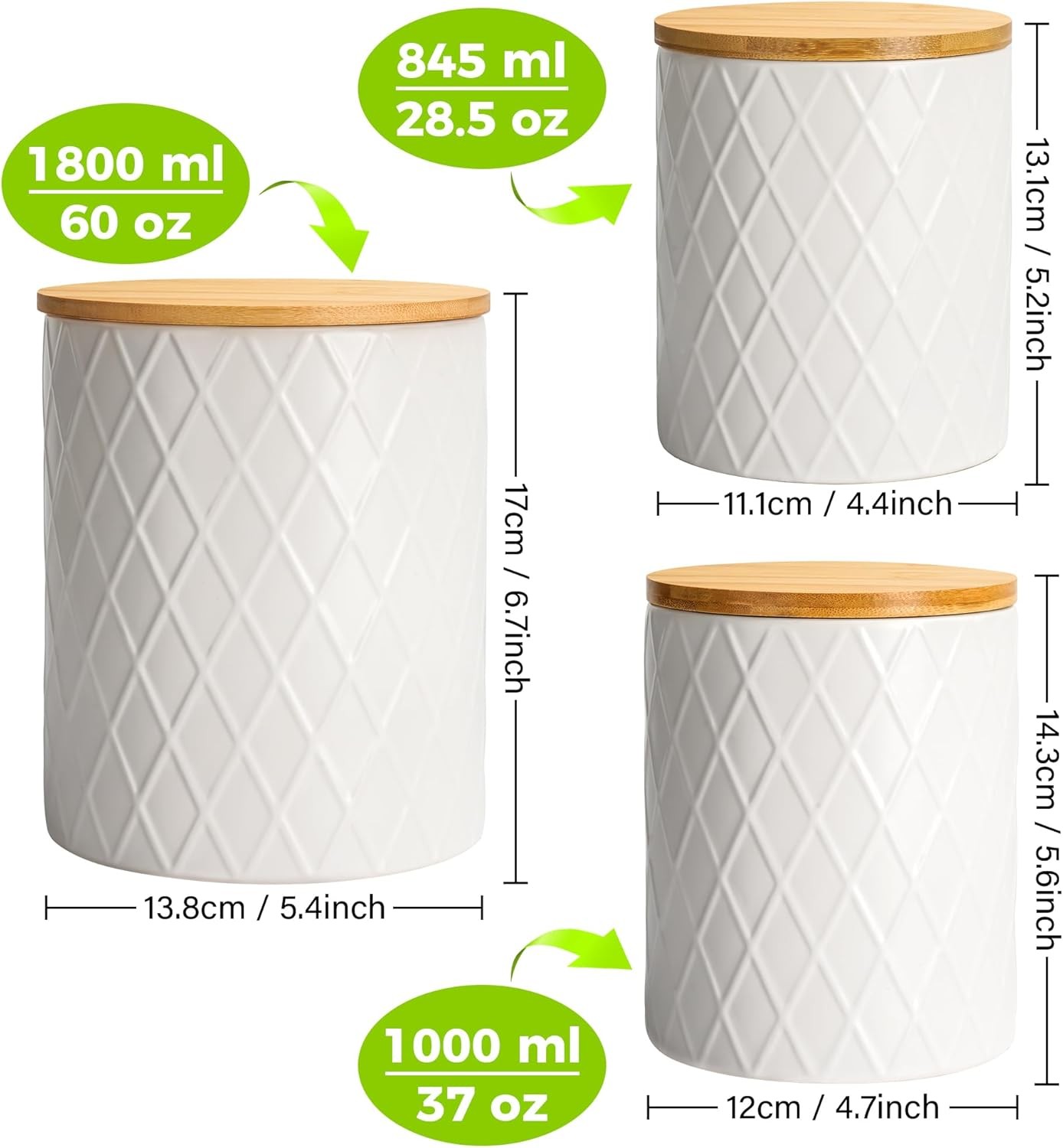 – Set of 3 Canister Sets for Kitchen Counter, Ceramic Kitchen Canister Set with