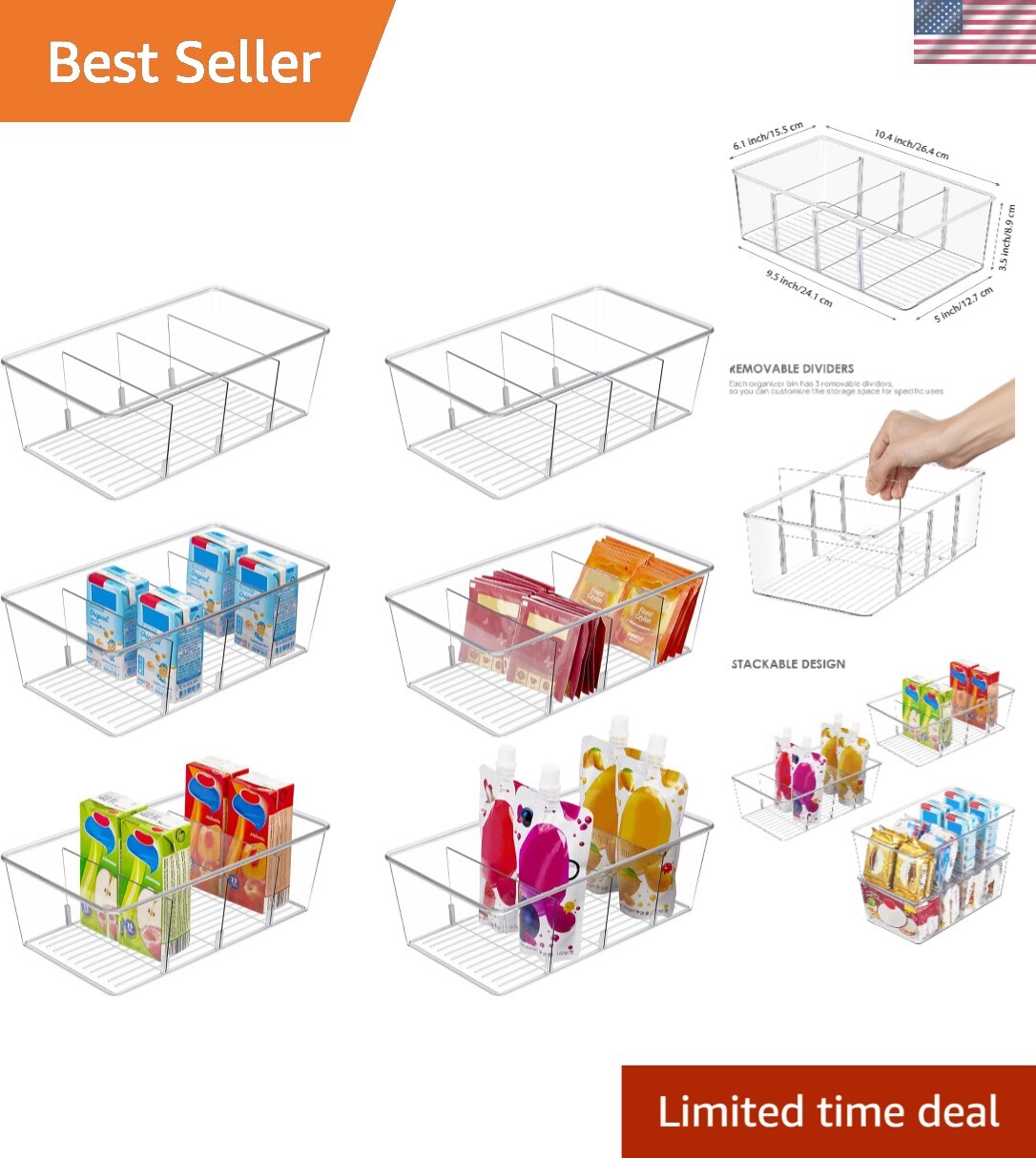 Effortless Pantry and Kitchen Organization with 6 Stackable Plastic Storage Bins