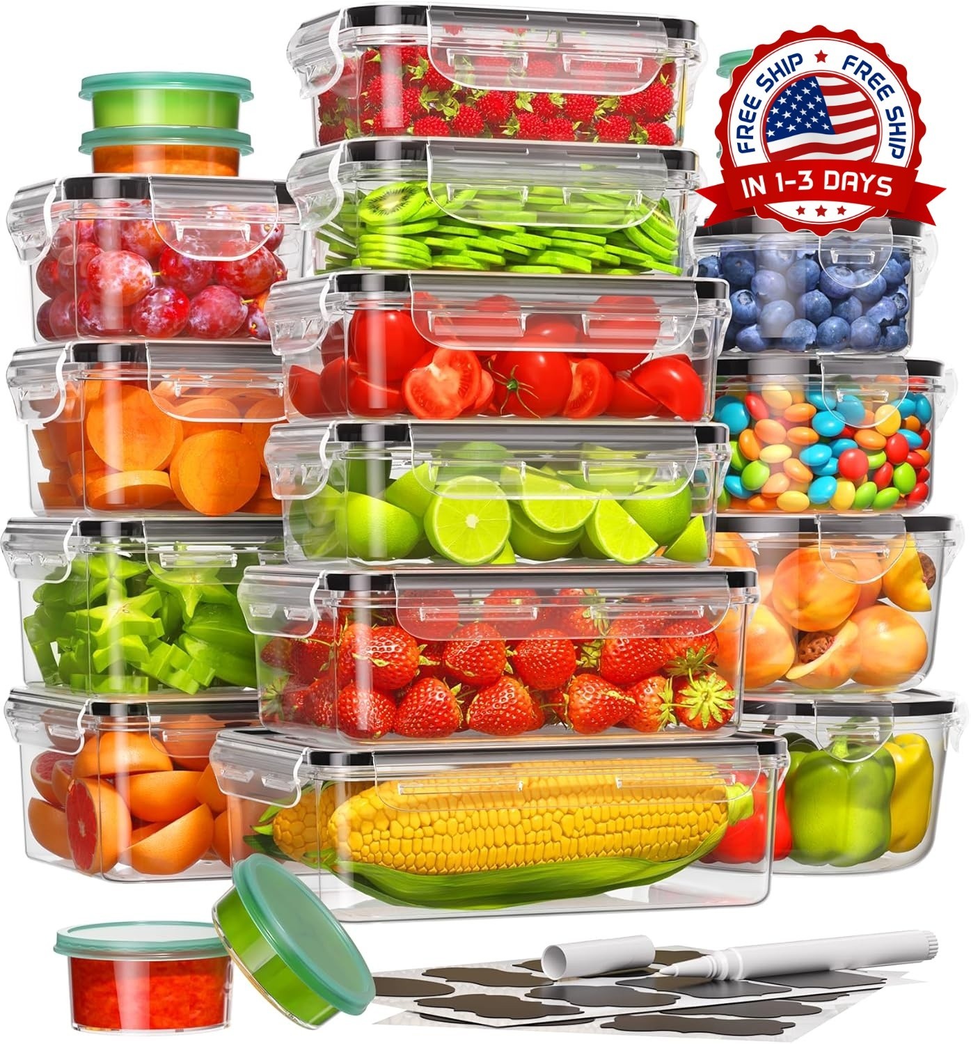 40 recipientes para almacenar alimentos con tapa (20 recipientes y 20 tapas) NEW