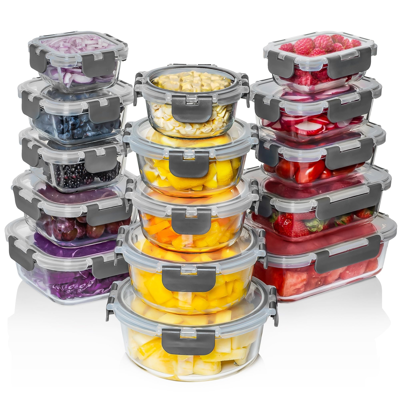 Razab 30 PC Glass Food Storage Containers with Lids – Reusable Glass Meal Pre…