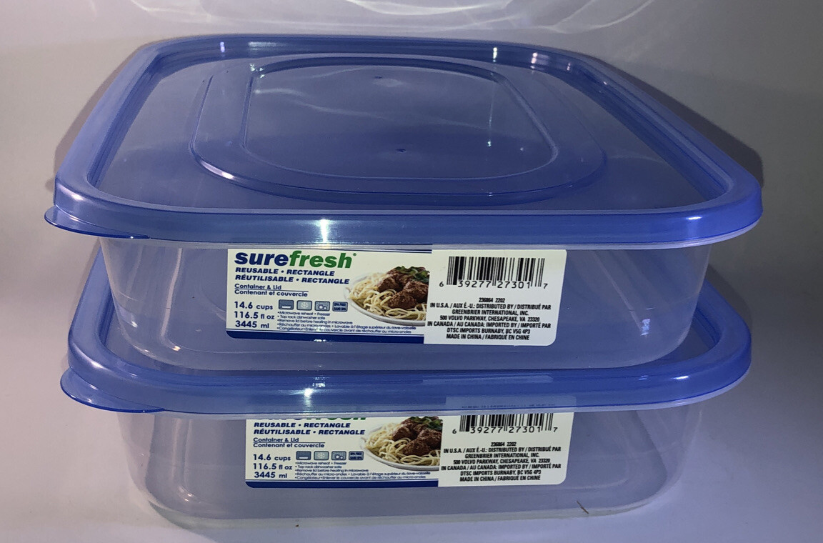 2ea 14.6Cup/116oz ea Sure Fresh Dry/Cold/Freezer Food Storage Containers W Lids