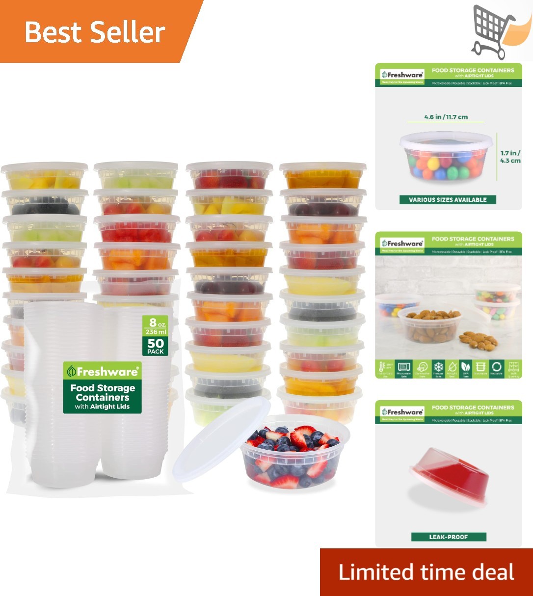 50 Pack Food Storage Containers BPA Free Leakproof Reusable Microwave Safe