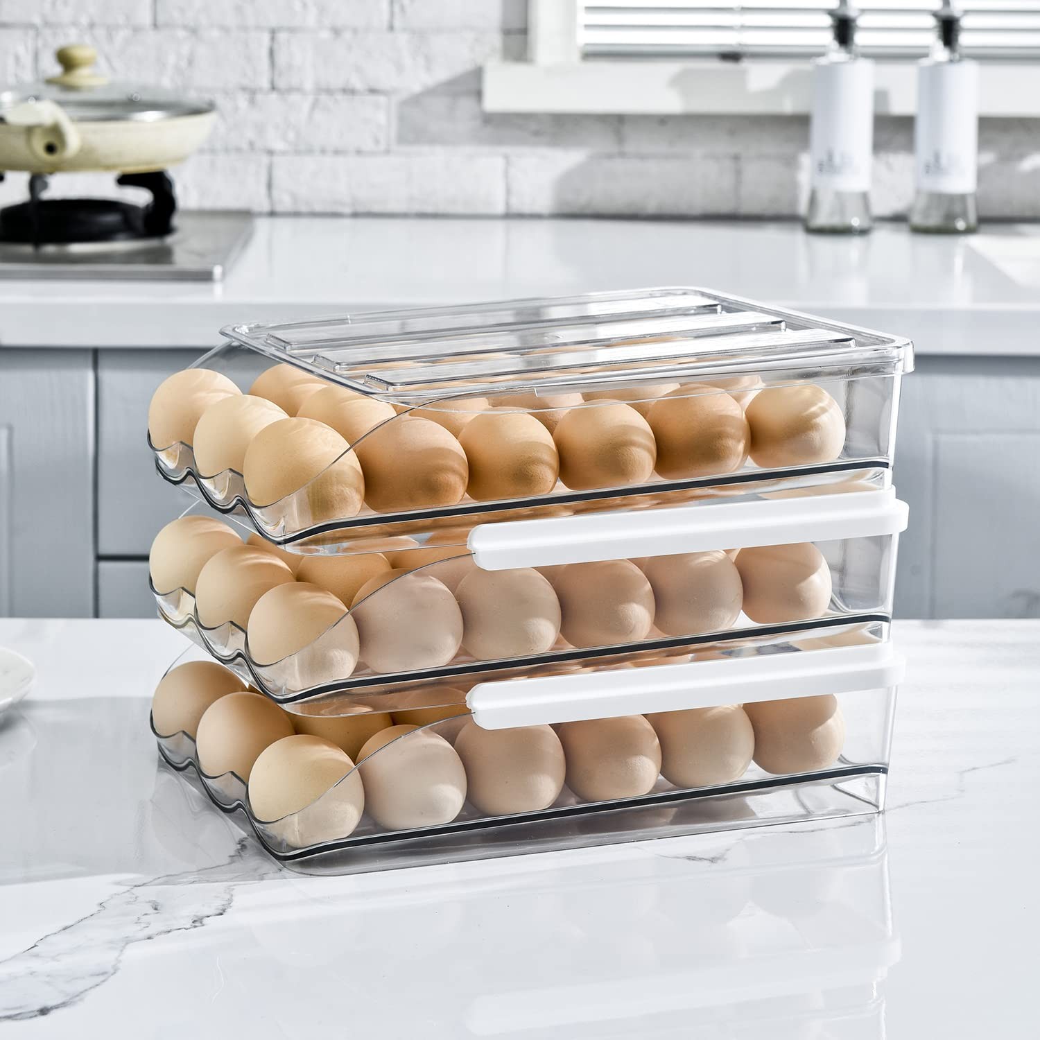 3 Layer Ramp Type Auto Rolling Egg Holder Storage Container for Refrigerator …