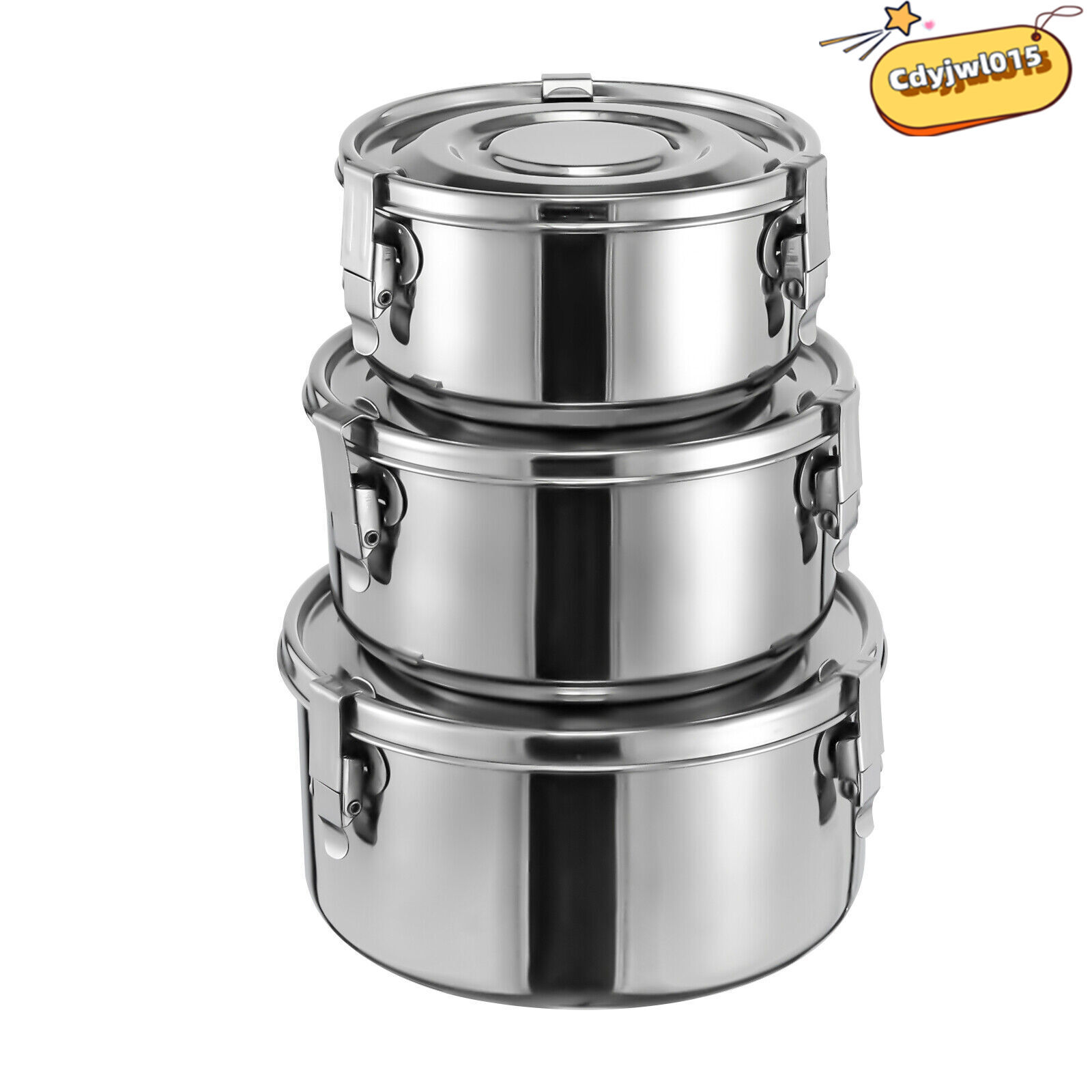 3-Piece 304 Stainless Steel Food Storage Containers Set 650/1000/1600ml