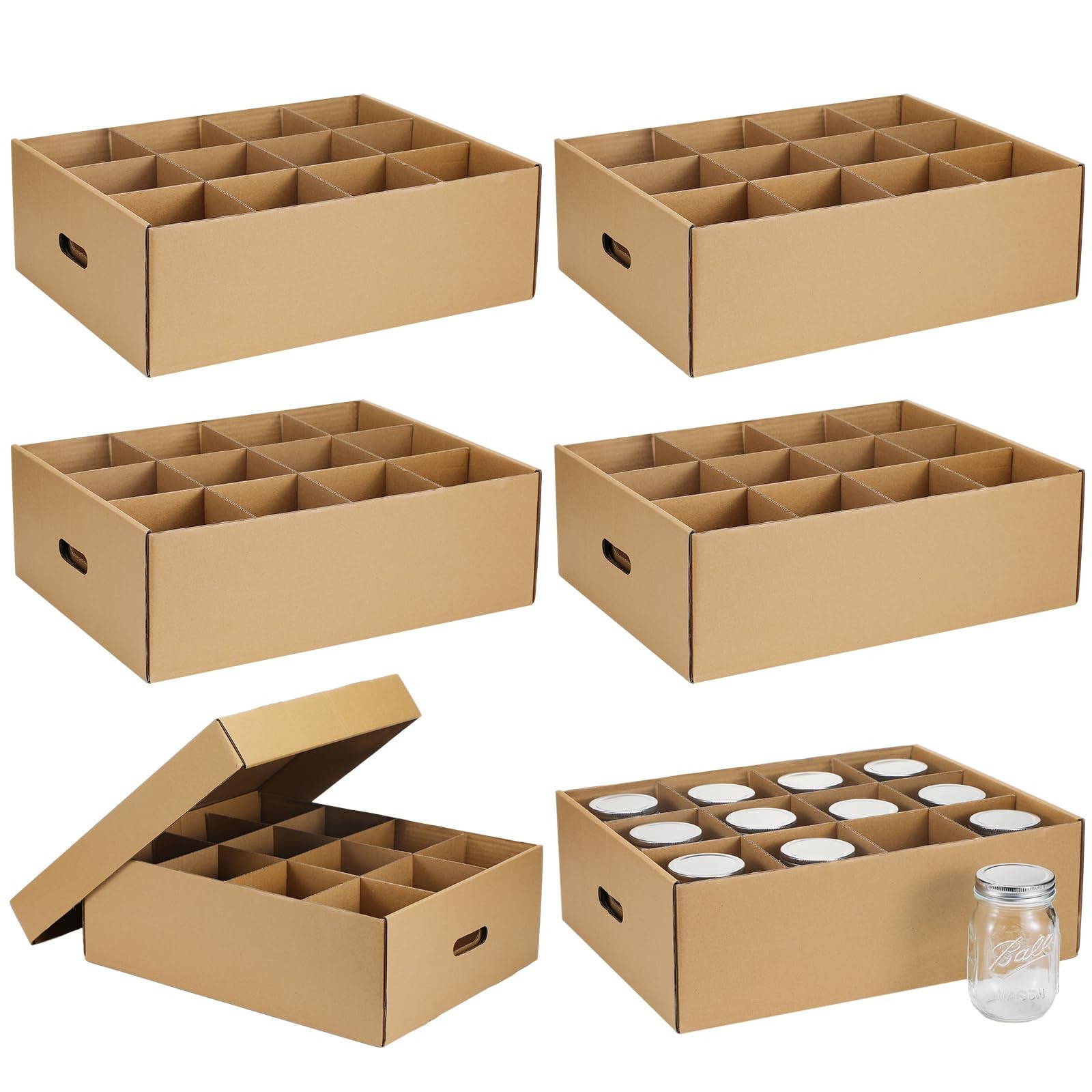 6 Pieces Mason Jar Storage Boxes 16 oz Canning Boxes with Handles and Divider…