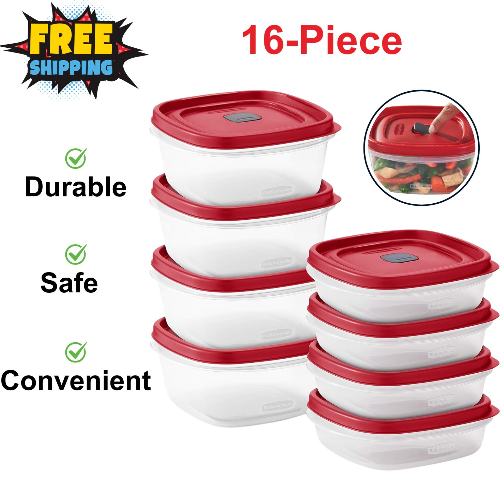 16-Piece BPA-Free Food Storage Set – Vented Lids, Microwave and Dishwasher Safe
