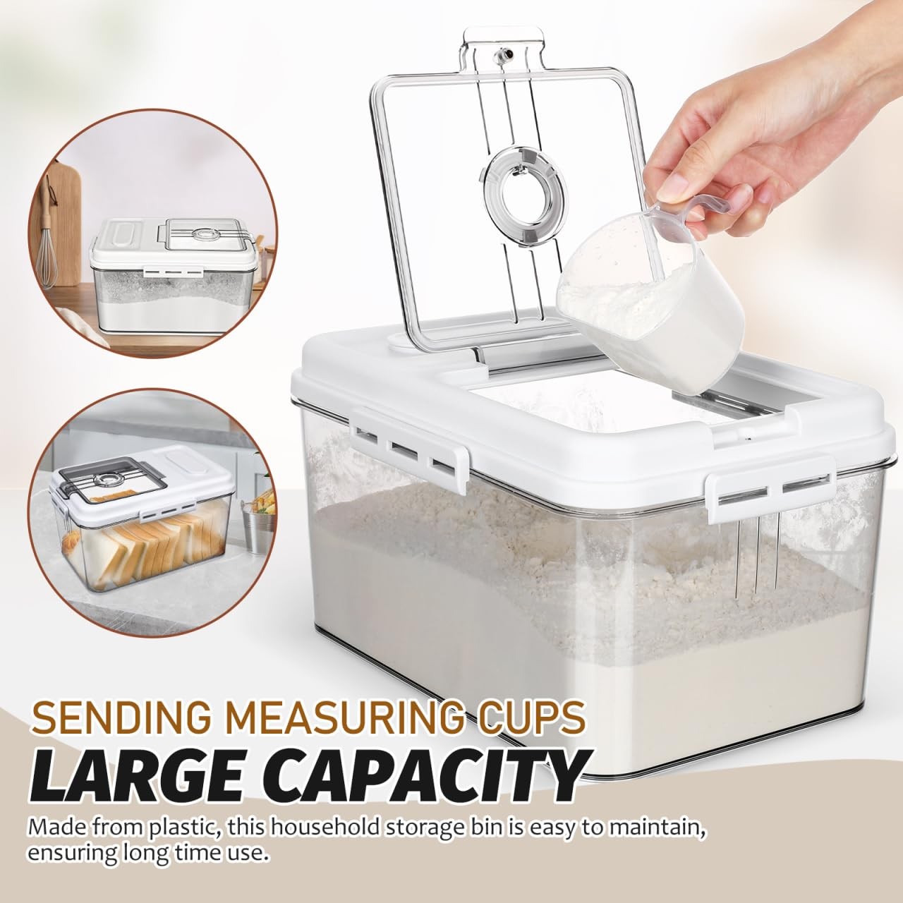 Airtight Rice Storage Container 12.6X8.7X6.7In Large Capacity Kitchen Grain D…