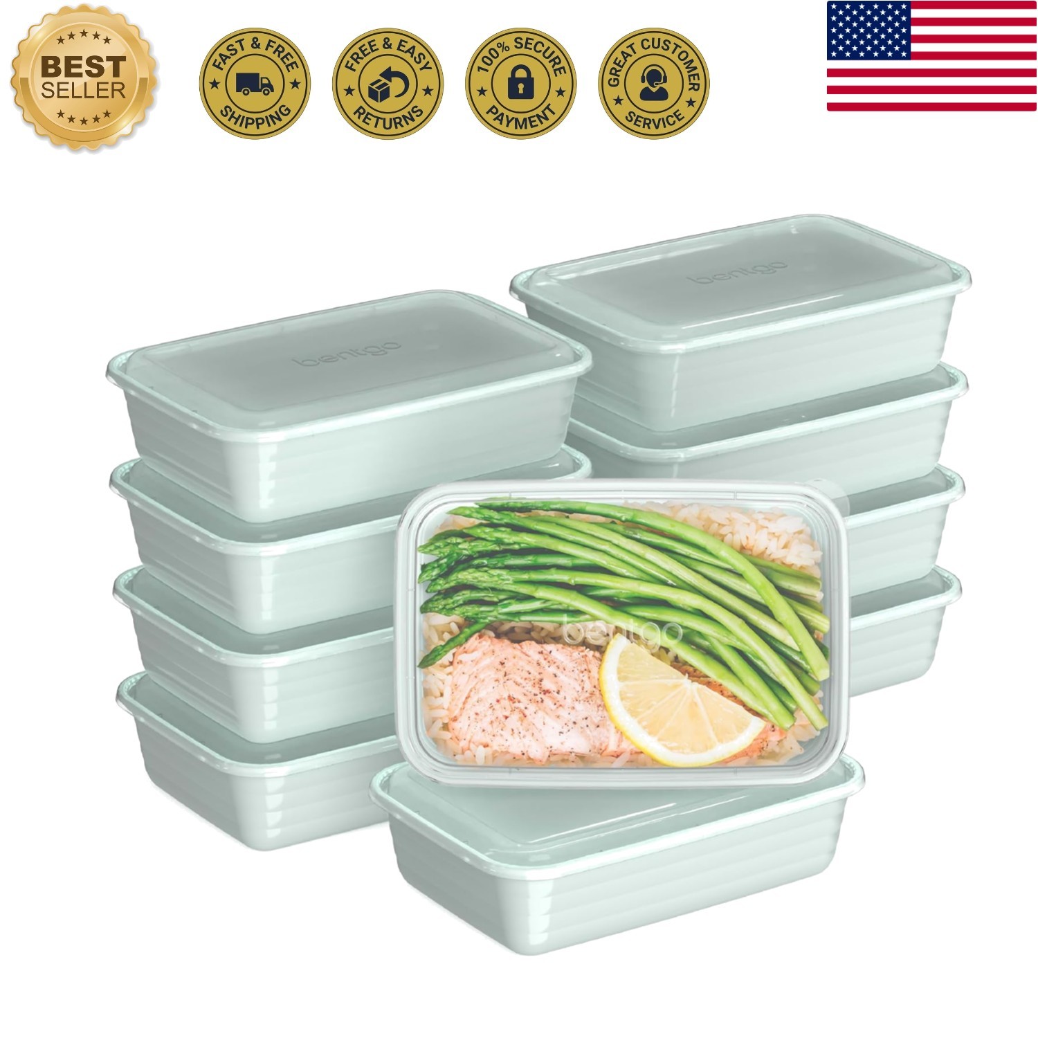 20-Piece Reusable Meal Prep Containers – BPA & PFAS Free, Durable Mint Set