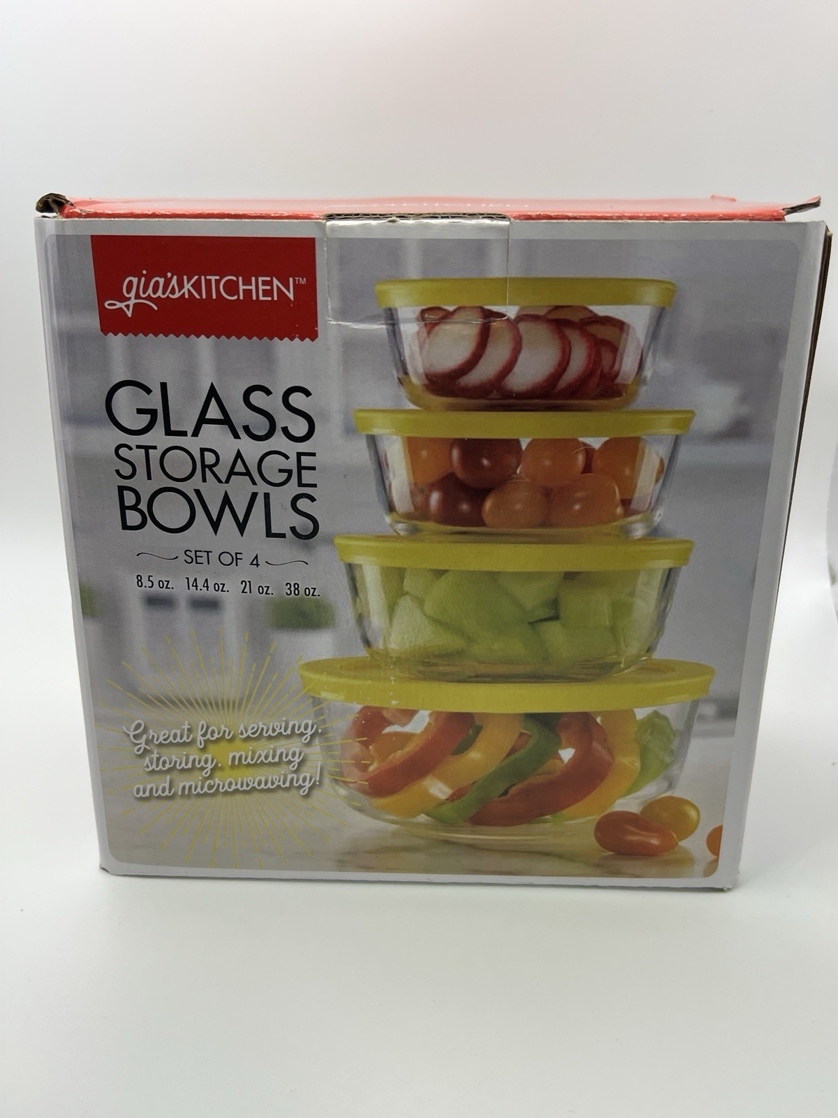 Gia’s Kitchen Set of 4 Glass Storage Bowls with Lids New In Box!!!