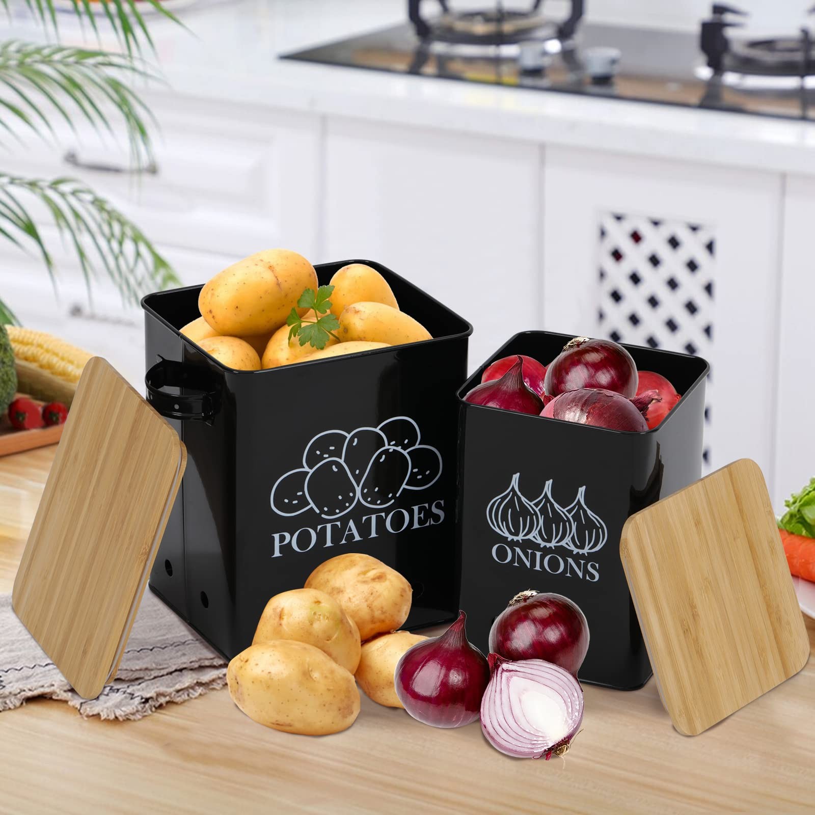Potato Onion Storage Bin, Kitchen Storage Canister Set of 2, Kitchen Pantry Orga