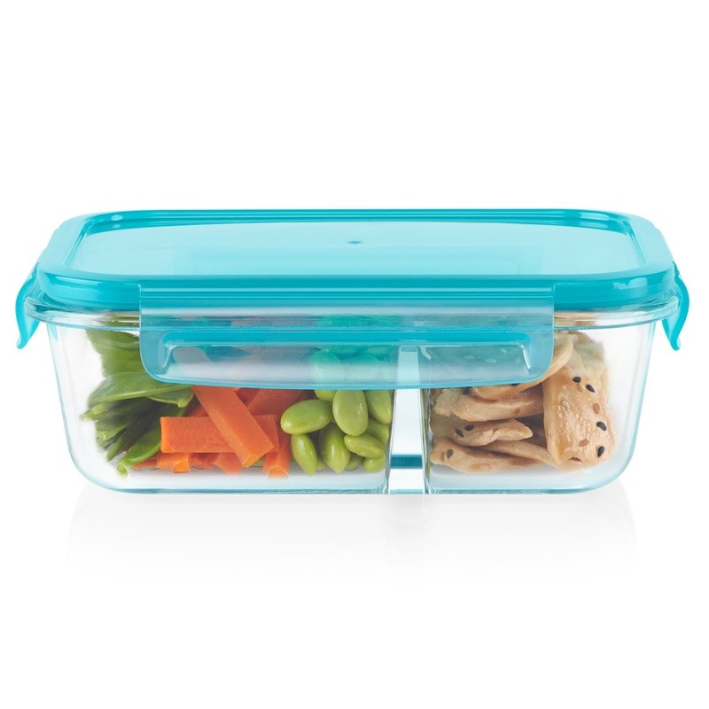 Glass Meal Prep Containers Two Compartment Microwave Safe Food Storage Caddy New