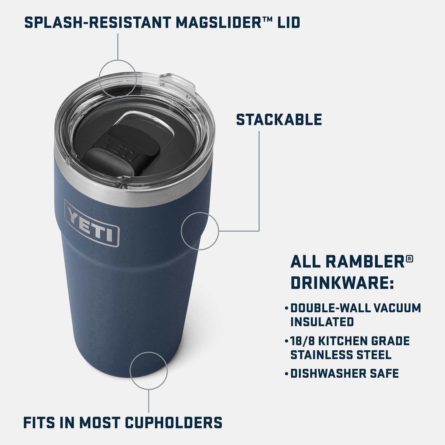 Yeti Rambler 20 Oz Stackable Tumbler Stainless Steel Vacuum Insulated Magslider