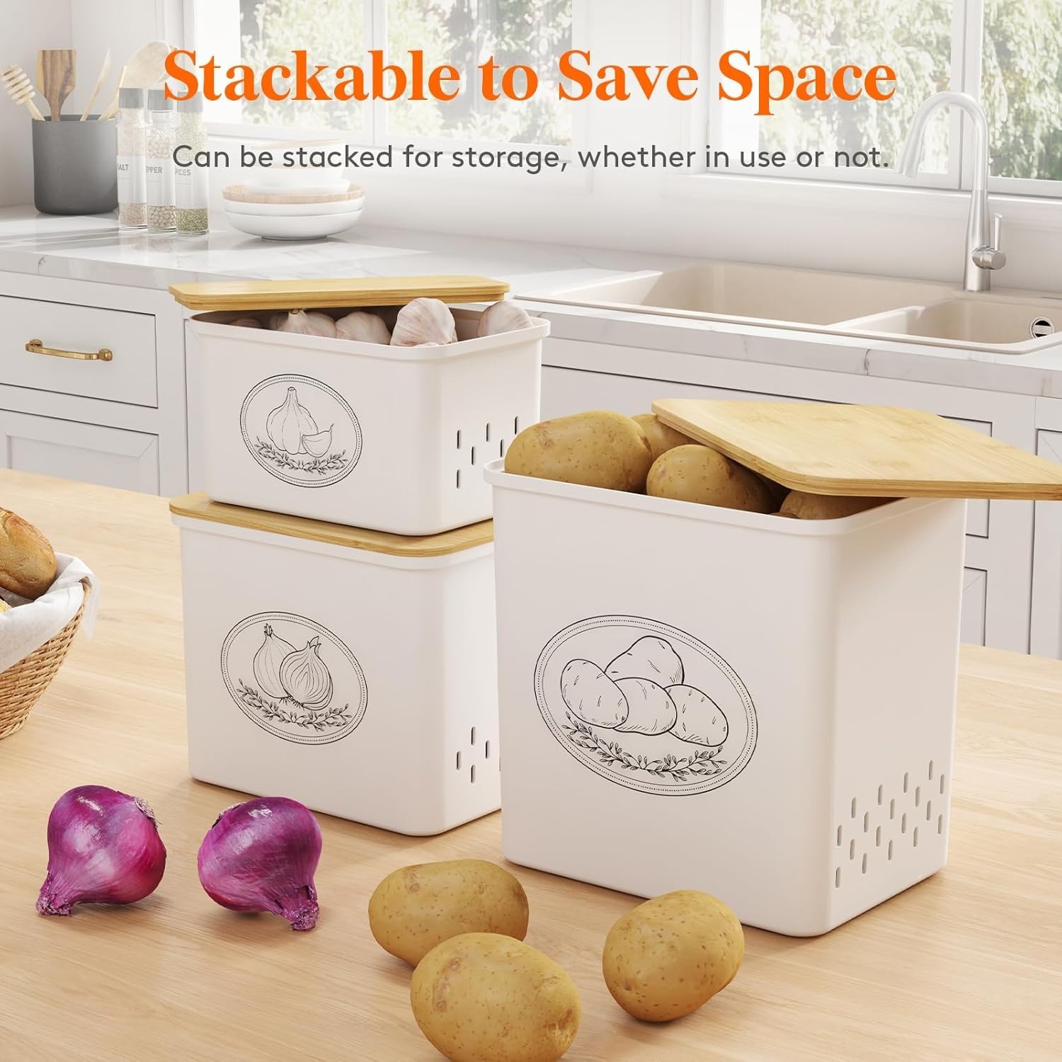 Designer Vegetable Storage Containers with Ventilation Holes – 10L Set of 3