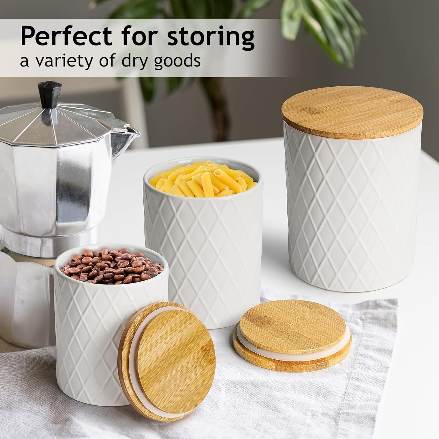 – Set of 3 Canister Sets for Kitchen Counter, Ceramic Kitchen Canister Set with