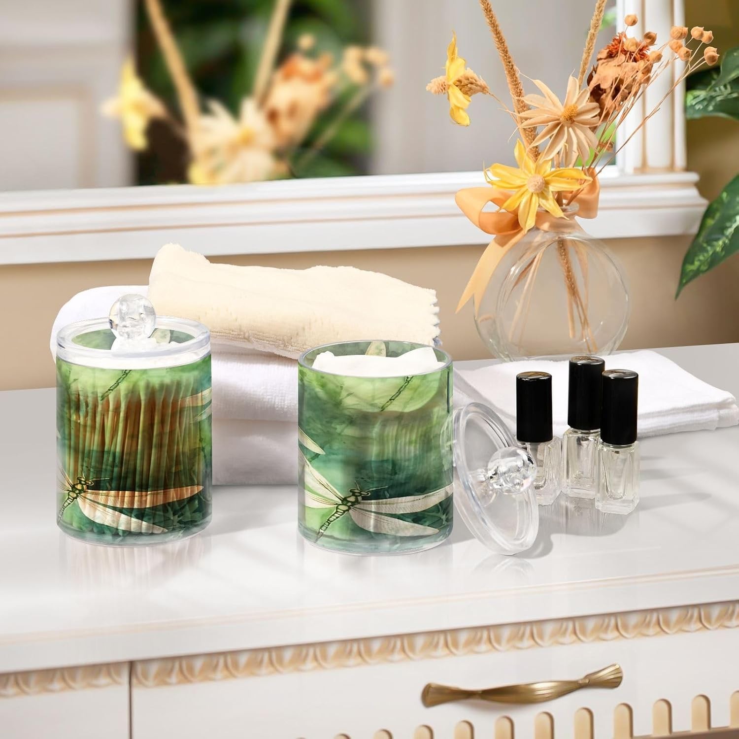 Green Dragonfly 2PC Airtight Transparent Plastic Storage Jar Food Storage