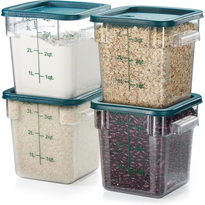 4 Pack Clear Food Storage Containers W/ Green Lids Stackable Polycarbonate New