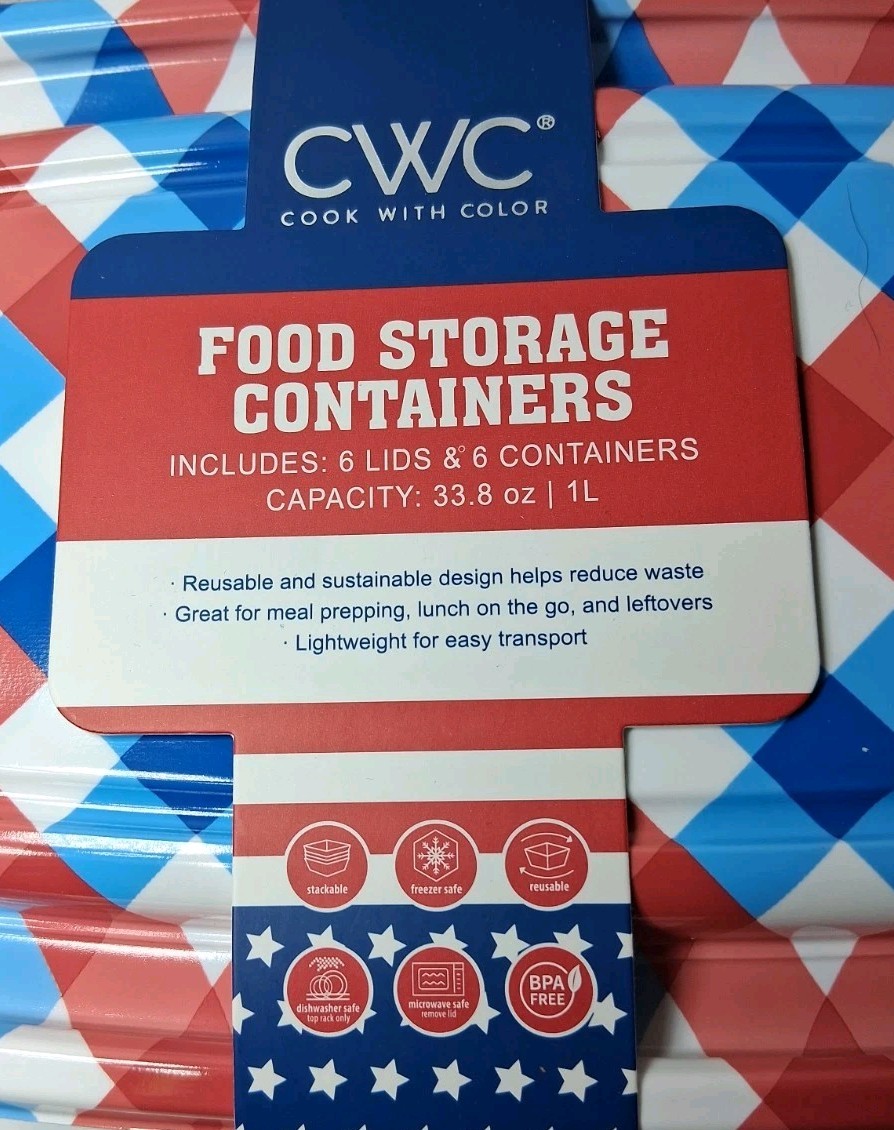 CWC Food Storage Containers With Lids 33.8oz/1L Each (18 Total) 3 Designs