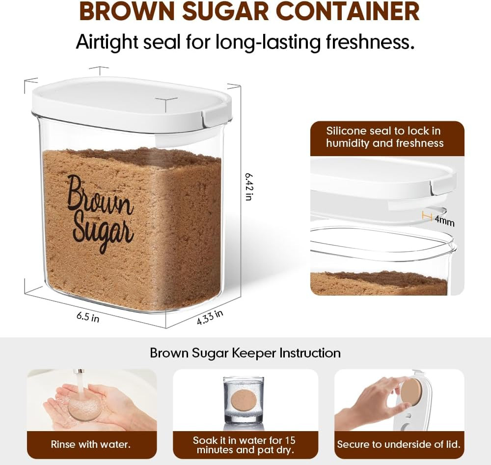 Brown Sugar Keeper Storage Container 1.9 Quart Airtight Spoon Clear Food Storage