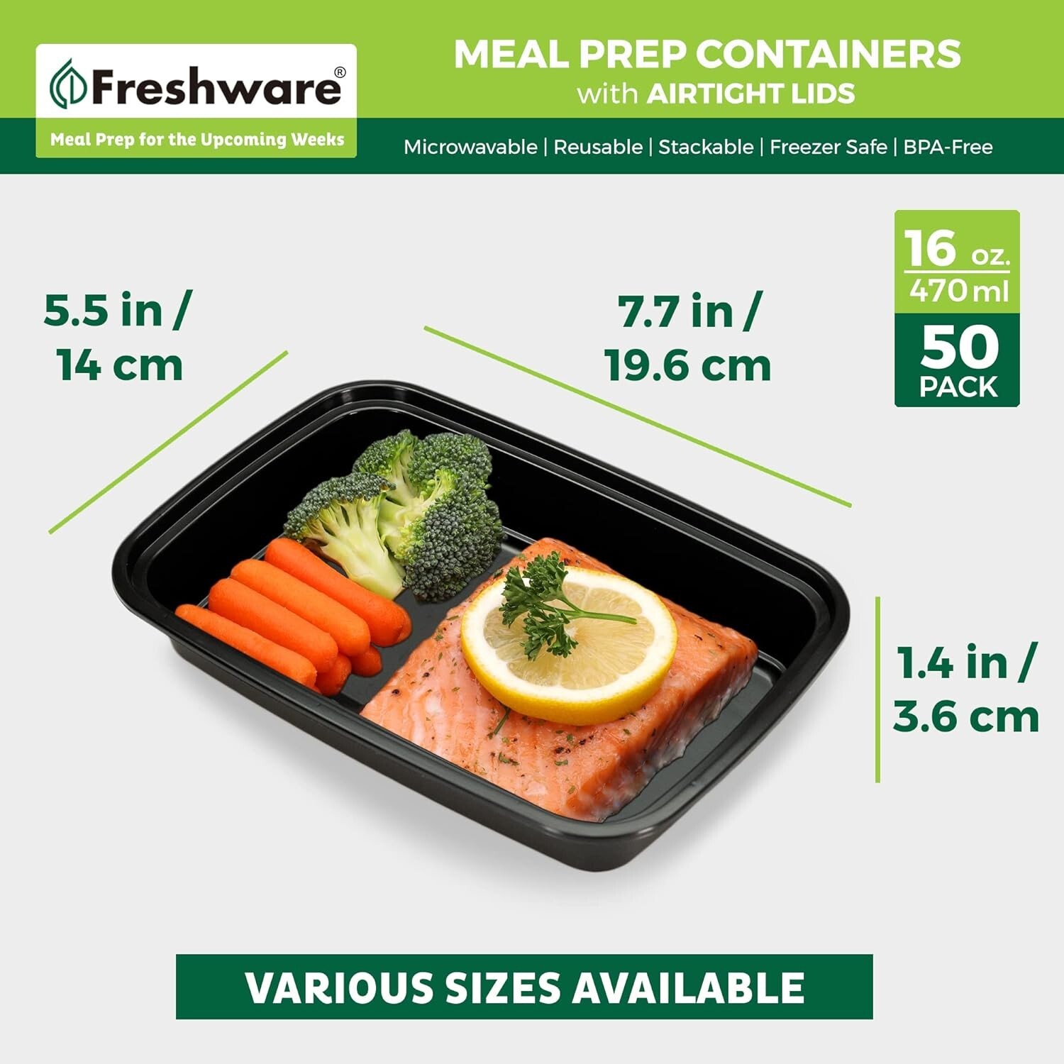 Meal Prep Containers 50 Pack, 1 Compartment, 16oz, BPA Free, Microwave Safe