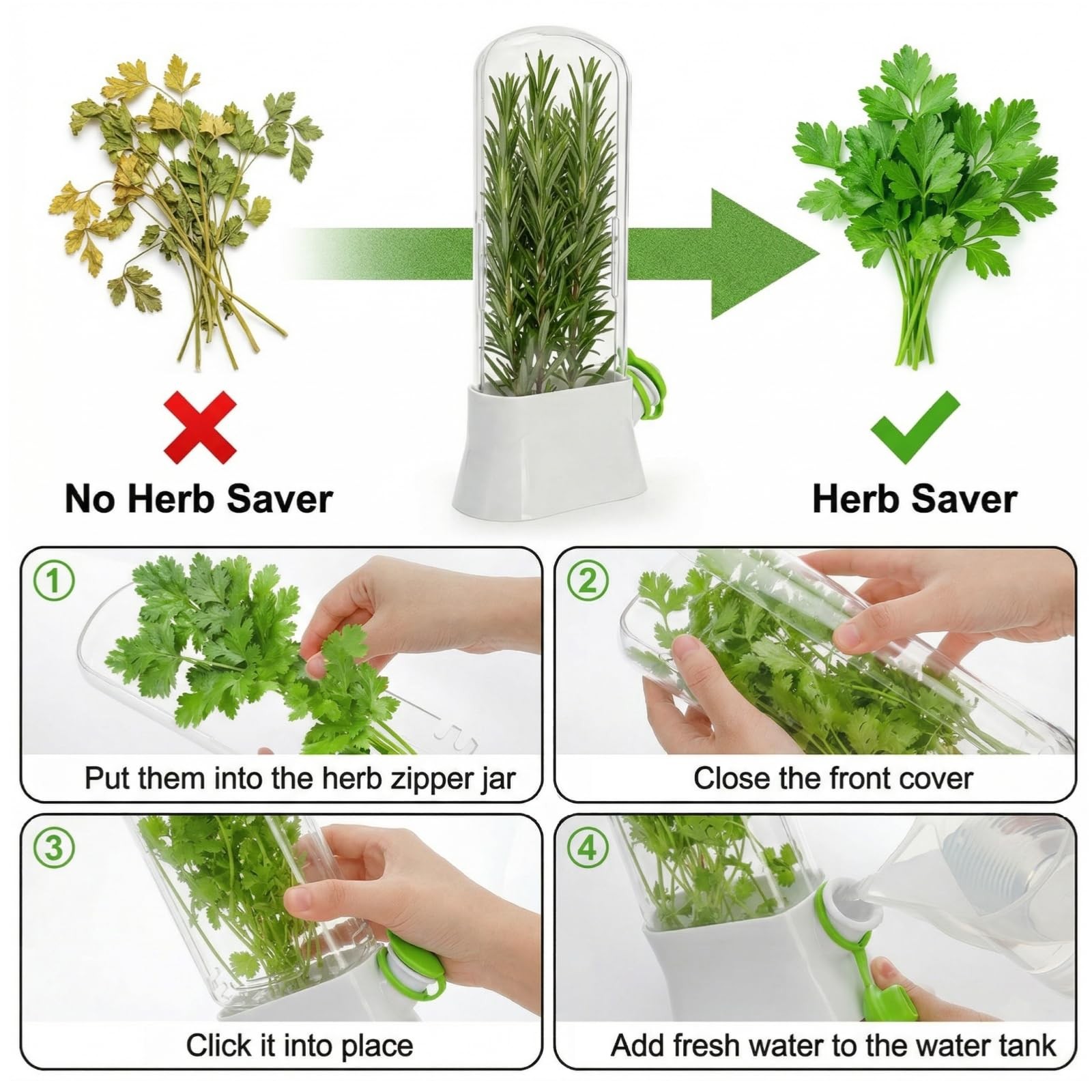 Jowgut 2 Pack Herb Saver for Refrigerator, Fresh Herb Keeper Preserver, Safe …