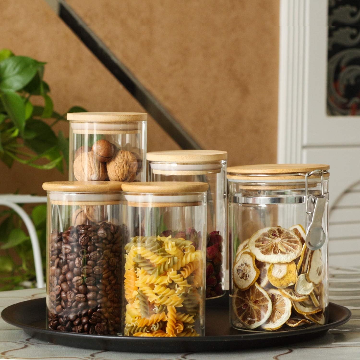 Glass Storage Jar With Airtight Seal wooden, Lid, 25 Ounce Set of 2, 750ml