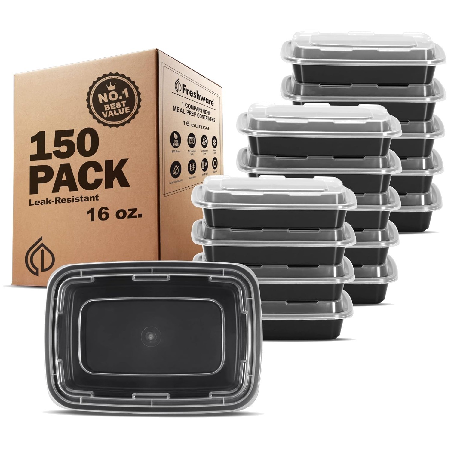 Airtight 1 Compartment Containers, 150ct