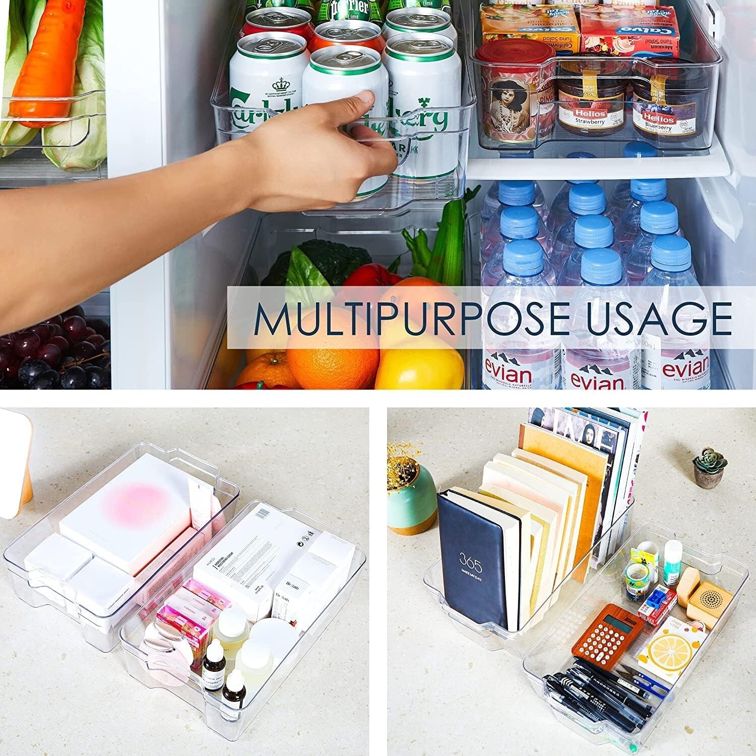 BPA Free Organizer Bins for Refrigerator, Kitchen Cabinet, Pantry (Set of 4)