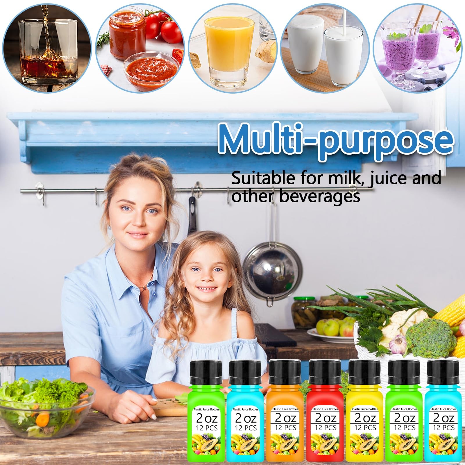 12 PCS 2oz Small Shot Bottles Black Caps Plastic Ginger Containers Funnels
