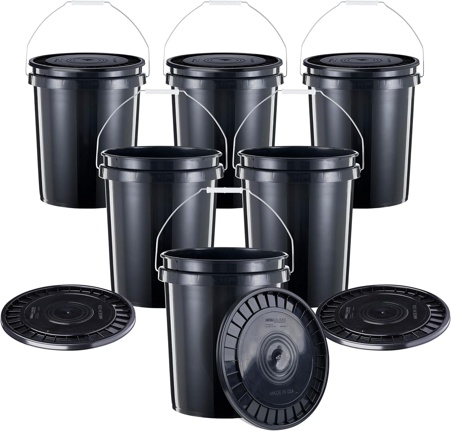 5-Gallon Heavy-Duty Buckets with Snap-On Lids, 6-Pack – Bpa-Free, Food-Grade Pla