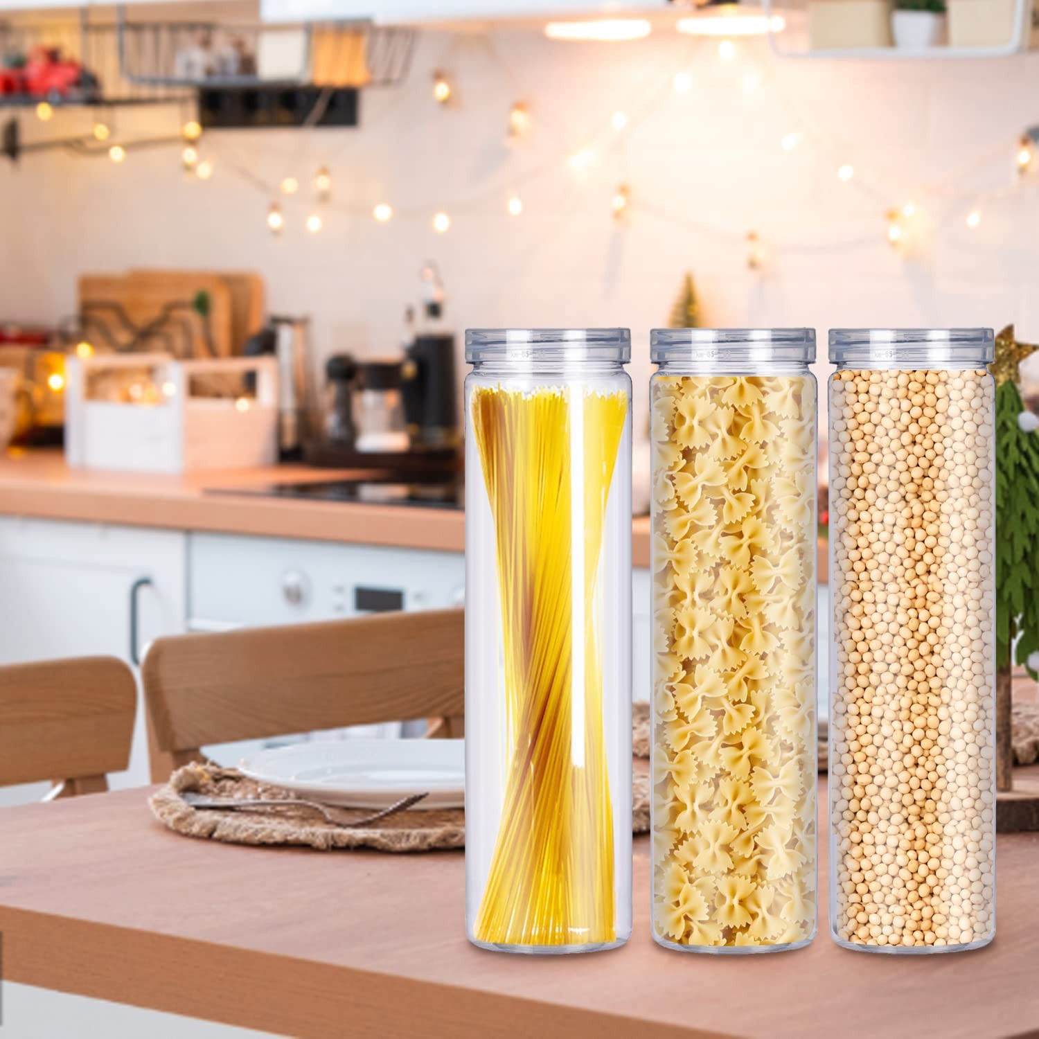 GRZJOPP 6Pcs Spaghetti Pasta Storage Containers with Lids,Tall Clear Pasta St