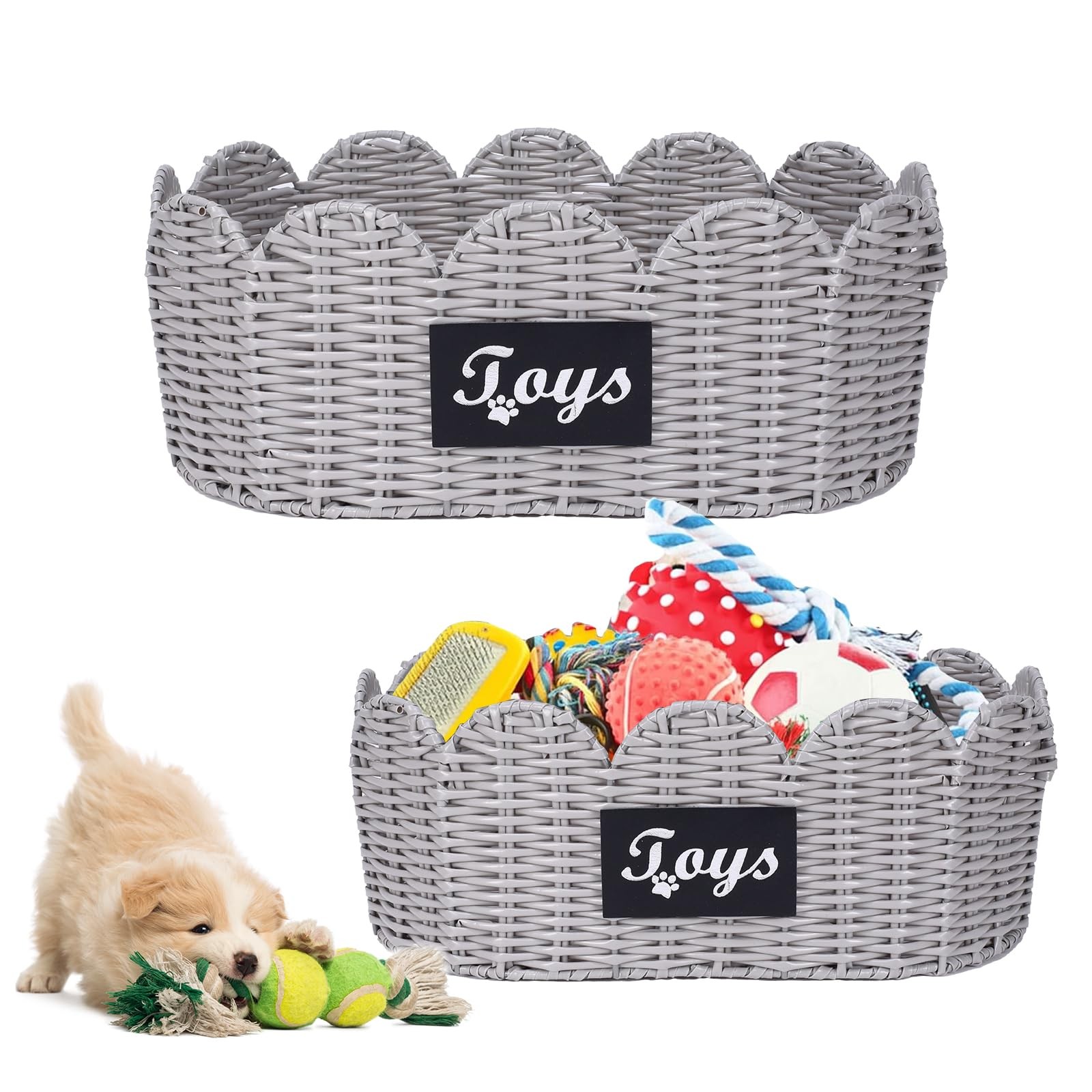 dog toy wicker storage basket Set Of 2 pet supplies wicker basket rope scallo…