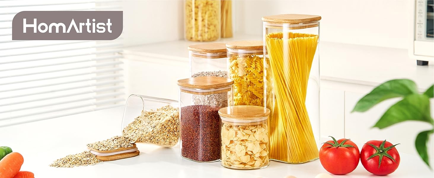21oz – 4 Pack Square Glass Jars with Bamboo Lids, Glass Food Storage Containers