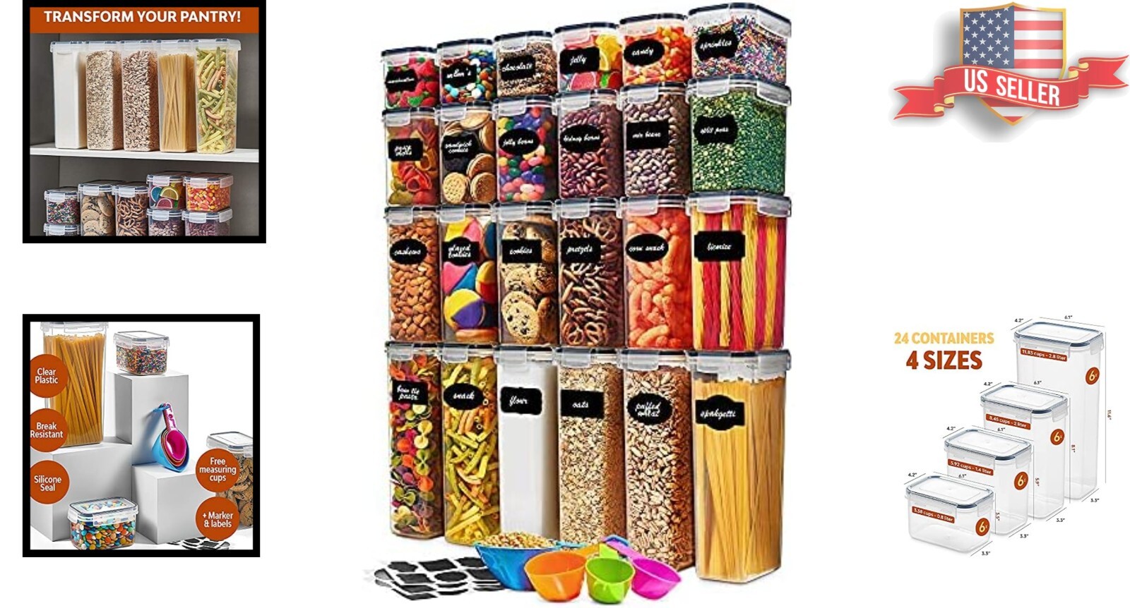 Food Storage Container Set – Canisters for Cereal, Rice, Pet Food – Spoon