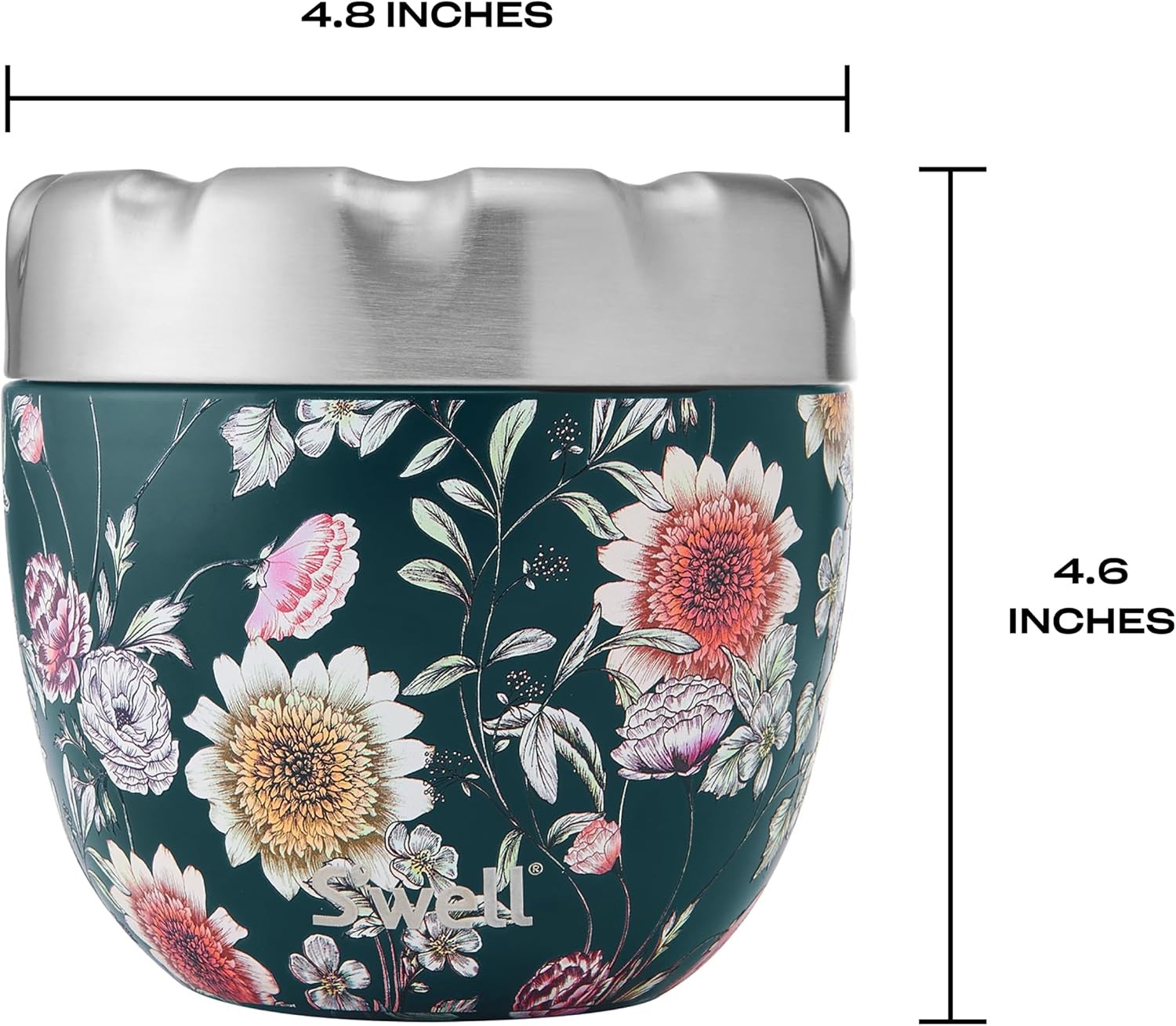 Stainless Steel Food Bowls, 21.5oz, Midnight Botanical, Triple-Layered Vacuum