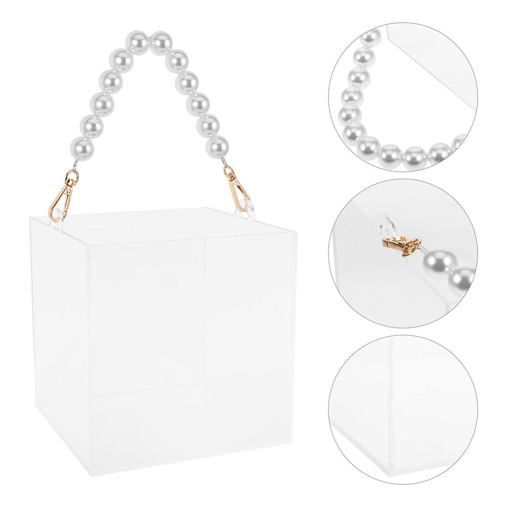 Clear Acrylic Present Box With Pearl Handle for Wedding Favors Birthday Party