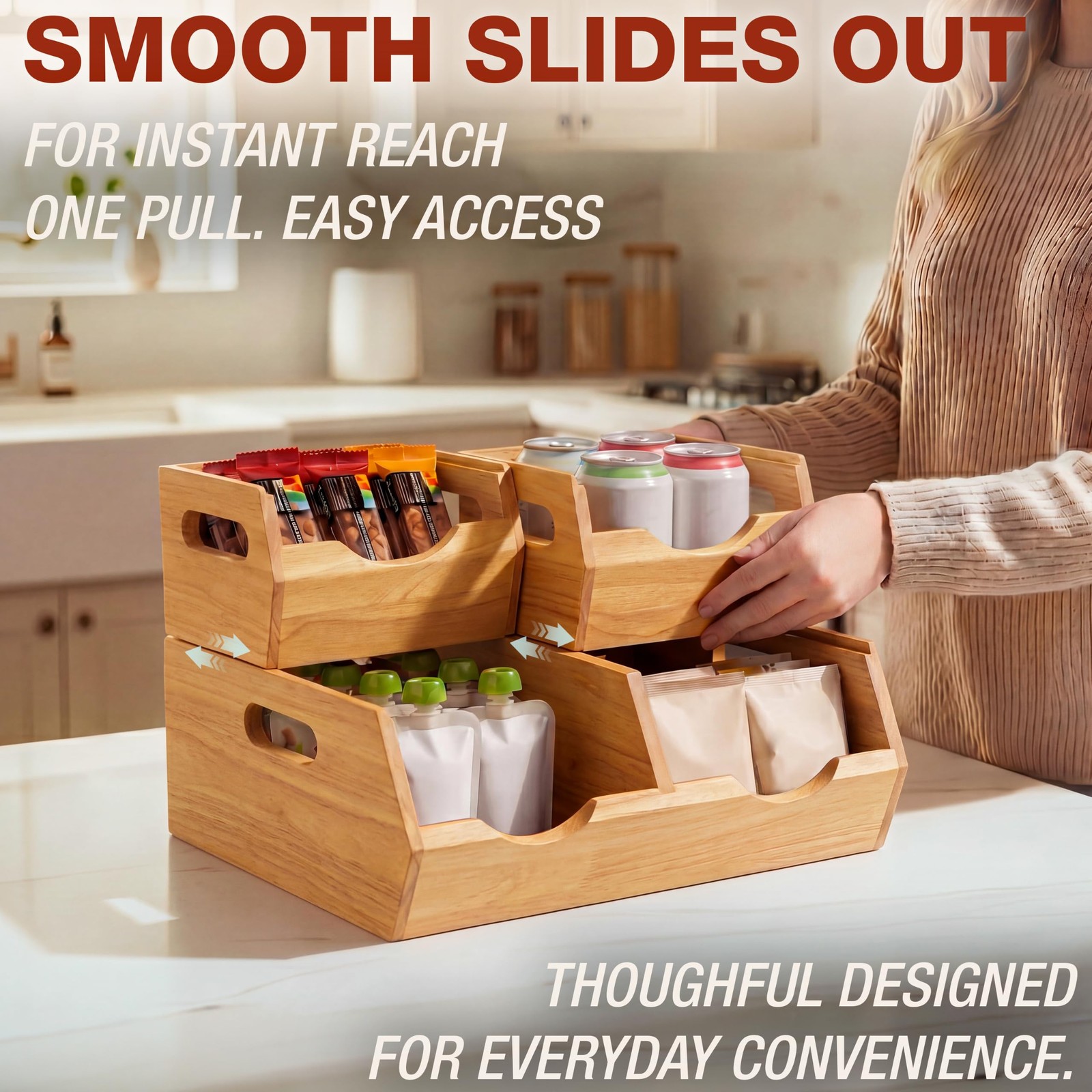 Stackable Solid Wood Storage Bins for Pantry & Countertop, Ventilated Potato …